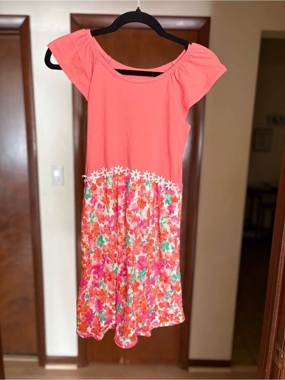 Faded Glory Coral Top with Floral Skirt Girls' Dress